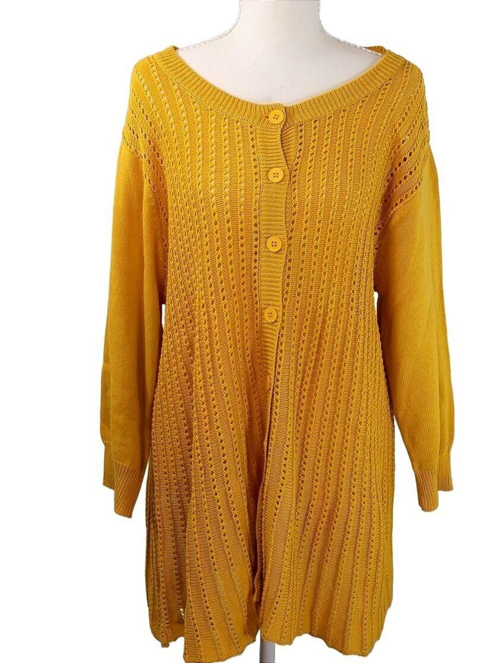 Vintage Mainstreet Blues Open Knit Cardigan Sweater Mustard Yellow Small